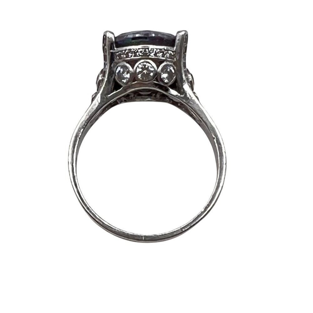 Sterling Silver Mystic Topaz Ring Sz 9 Rainbow 12mm Stone CZ Accents Art Deco - Picture 7 of 13
